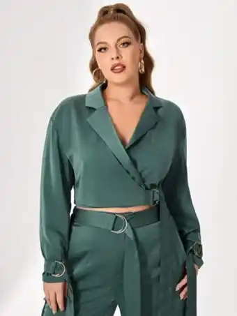 SheIn Shein x mia plus lapel neck ring detail wrap blazer offer