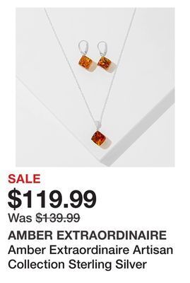 TSC Stores Amber extraordinaire artisan collection sterling silver baltic amber cube pendant & earrings offer
