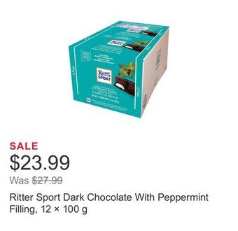 Costco Ritter sport dark chocolate with peppermint filling, 12 × 100 g offer