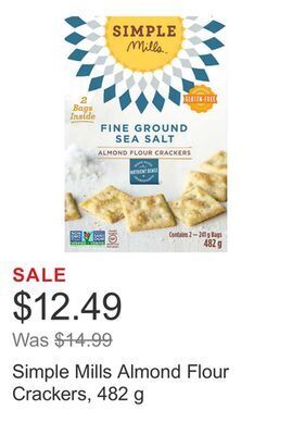 Costco Simple mills almond flour crackers, 482 g offer