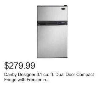 Costco Danby designer 3.1 cu. ft. dual door compact fridge with freezer in stainless-steel look offer