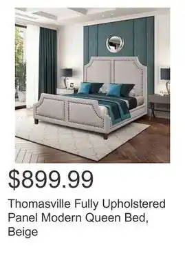 Costco Thomasville fully upholstered panel modern queen bed, beige offer