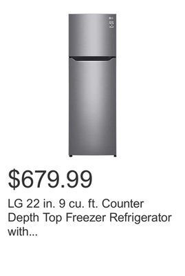 Costco Lg 22 in. 9 cu. ft. counter depth top freezer refrigerator with multi-air flow offer