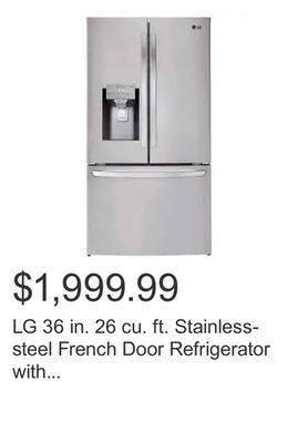 Costco Lg 36 in. 26 cu. ft. stainless-steel french door refrigerator with smudge-resistant finish offer