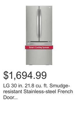 Costco Lg 30 in. 21.8 cu. ft. smudge-resistant stainless-steel french door refrigerator with smartdiagnosis offer