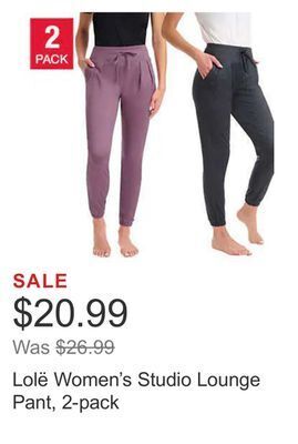 Costco Lolë women's studio lounge pant, 2-pack offer