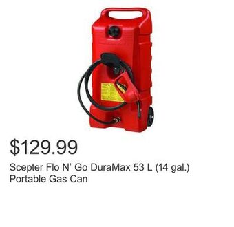 Costco Scepter flo n' go duramax 53 l (14 gal.) portable gas can offer