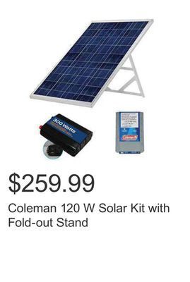 Costco Coleman 120 w solar kit with fold-out stand offer