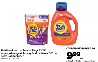 Real Canadian Superstore Tide liquid or pods or flings laundry detergent, downy fabric softener or scent boosters offer