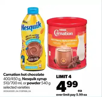 Real Canadian Superstore Carnation hot chocolate, nesquik syrup or powder offer