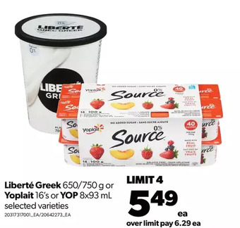 Real Canadian Superstore Liberté greek or yoplait or yop offer