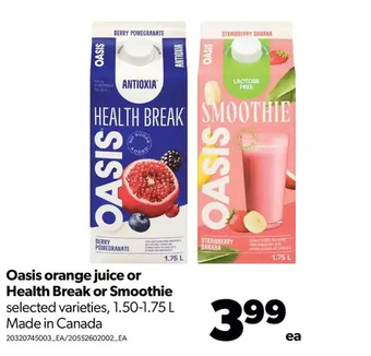 Real Canadian Superstore Oasis orange juice or health break or smoothie offer
