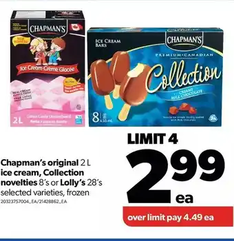 Real Canadian Superstore Chapman's original ice cream, collection novelties or lolly's offer