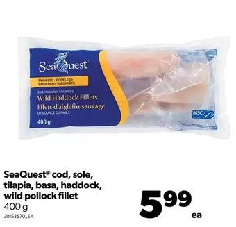 Real Canadian Superstore Seaquest cod, sole, tilapia, basa, haddock, wild pollock fillet offer