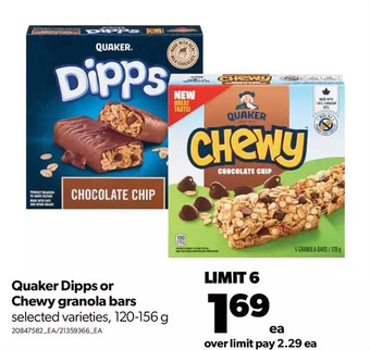 Real Canadian Superstore Quaker dipps or chewy granola bars offer