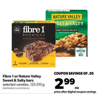 Real Canadian Superstore Fibre 1 or nature valley sweet & salty bars offer