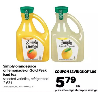 Real Canadian Superstore Simply orange juice or lemonade or gold peak iced tea offer