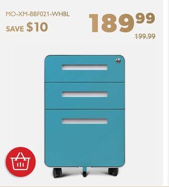 Shopper+ 3-drawer mobile steel pedestal file cabinet with lock, round edge - moustache - white & blue offer