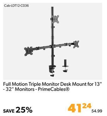 Shopper+ Full motion triple monitor desk mount for 13" - 32" monitors - primecables offer