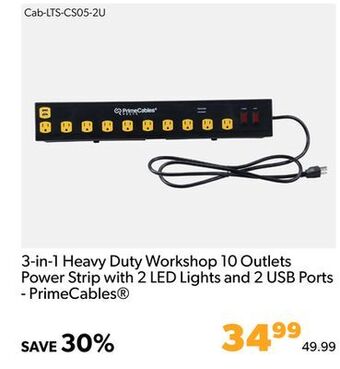 Shopper+ 3-in-1 heavy duty workshop 10 outlets power strip with 2 led lights and 2 usb ports - primecables offer