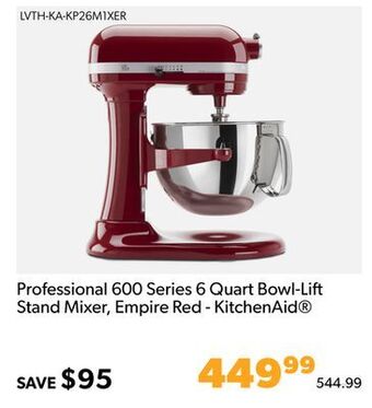 Shopper+ Professional 600 series 6 quart bowl-li stand mixer, empire red - kitchenaid offer