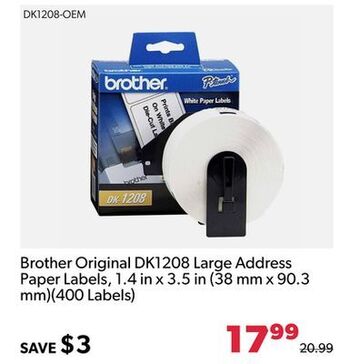 Shopper+ Brother original dk1208 large address paper labels, 1.4 in x 3.5 in (38 mm x 90.3 mm)(400 labels) offer
