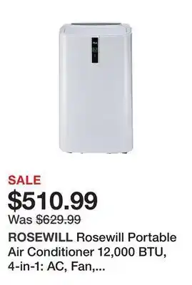 Newegg Rosewill portable air conditioner 12,000 btu, 4-in-1: ac, fan, dehumidifier & heater, remote control, self-evaporation, up to offer