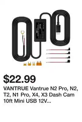 Newegg Vantrue n2 pro, n2, t2, n1 pro, x4, x3 dash cam 10ft mini usb 12v 24v to 5v dash cam hardwire kit with mini, acs, ato, micro2 offer