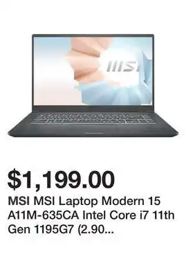 Newegg Msi laptop modern 15 a11m-635ca intel core i7 11th gen 1195g7 (2.90 ghz) 16 gb memory 512 gb pcie ssd intel iris xe graphics offer