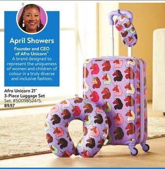 Walmart Afro unicorn 21" 3- piece luggage set offer