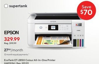 Staples Epson ecotank et-2850 colour all-in-one printer offer