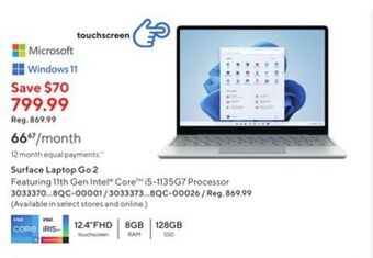 Staples Microsoft surface laptop go 2 12.4" - 4.2ghz 11th gen intel core i5 - 128 gb - 8gb - platinum offer