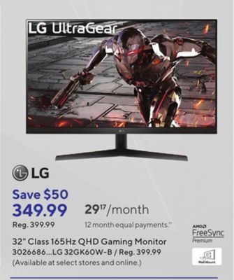 Staples Lg 32" class 165hz qhd gaming monitor offer