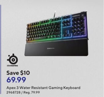 Staples Steel series apex 3 water resistant gaming keyboard offer