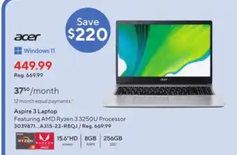 Staples Aspire 3 laptop offer