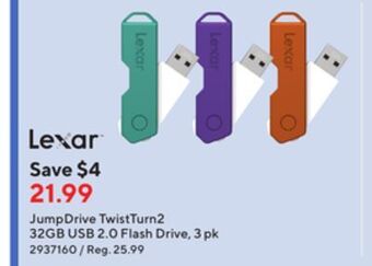 Staples Lexar jumpdrive twistturn2 32 gb usb 2.0 flash drive - 3 pack offer