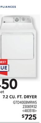 Lowe's Ge appliances 7.2 cu. ft. dryer offer