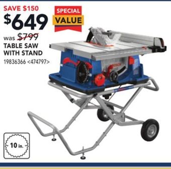 Lowe's Bosch table saw with stand offer