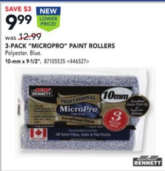 Lowe's Bennett 3-pack "micropro" paint rollers, 10-mm x 9-1/2" offer