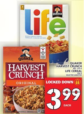 Food Basics Quaker harvest crunch or life cereal offer