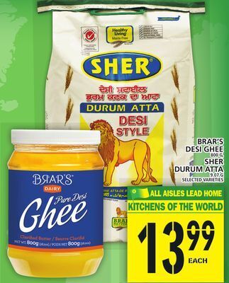 Food Basics Brar's desi ghee or sher durum atta offer