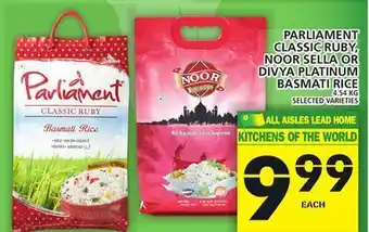Food Basics Parliament classic ruby, noor sella or divya platinum basmati rice offer