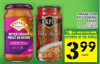 Food Basics Patak's or kfi cooking sauce offer