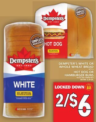 Food Basics Dempster's white or whole wheat bread or hot dog or hamburger buns offer