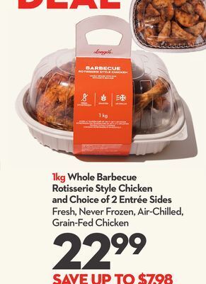 Longo's Whole barbecue rotisserie style chicken and choice of 2 entrée sides offer