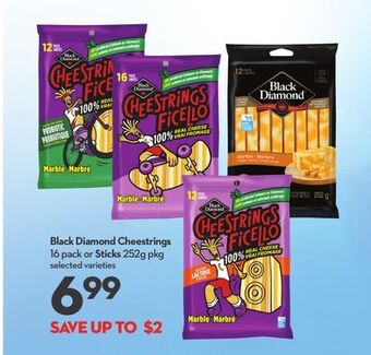 Longo's Black diamond cheestrings 16 pack or sticks 252g pkg offer