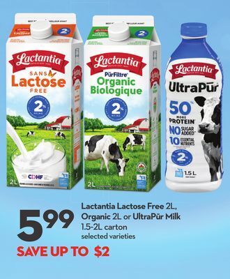Longo's Lactantia lactose free 2l, organic 2l or ultrapūr milk 1.5-2l carton offer