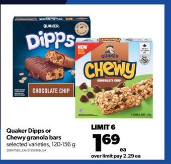 Real Canadian Superstore Quaker dipps or chewy granola bars, 120-156 g offer