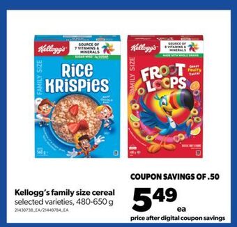 Real Canadian Superstore Kellogg's family size cereal, 480-650 g offer
