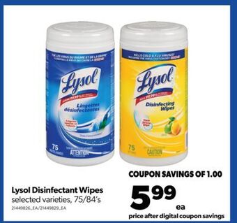 Real Canadian Superstore Lysol disinfectant wipes, 75/84's offer